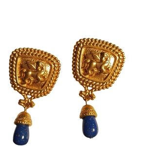 Avon Pegasus Horse Winged Gold &  Faux Lapis  Earrings RARE VINTAGE RARE